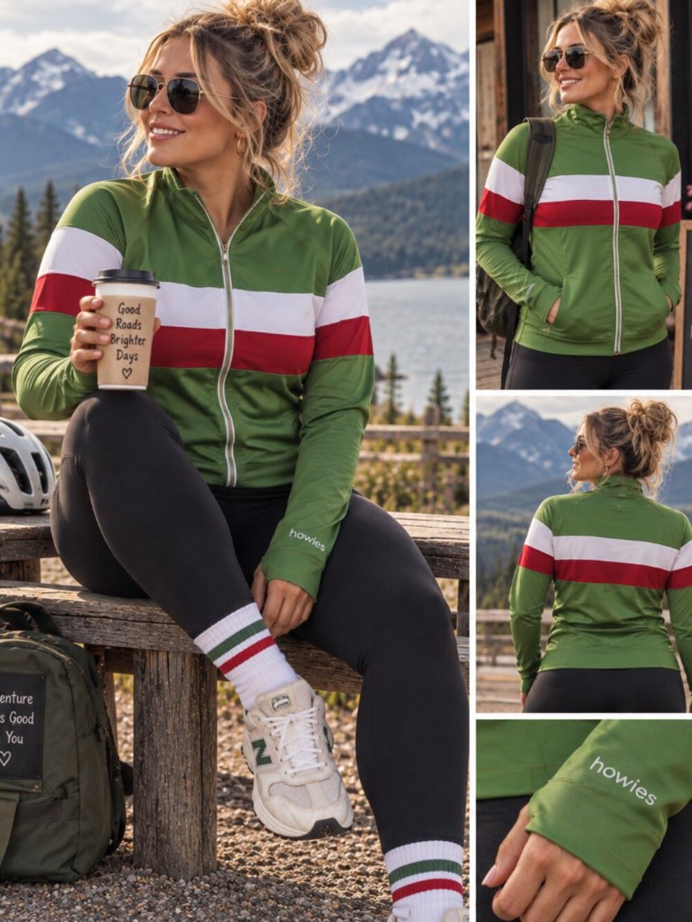 752 - Howies Team Cycling Jersey L/XL Green Red White Retro Full Zip